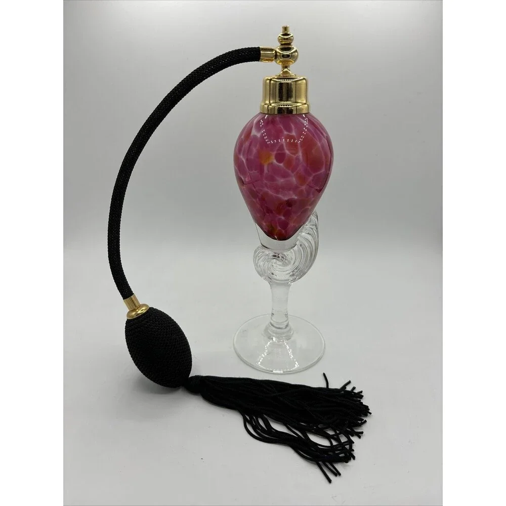 Hand Blown Glass Perfume Bottle Atomizer Pink/Red/Orange/Clear Swirl 8